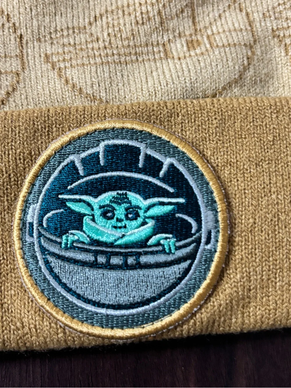 Star Wars Mustard Yellow Beanie with Green Pom Pom and Grogu Patch
